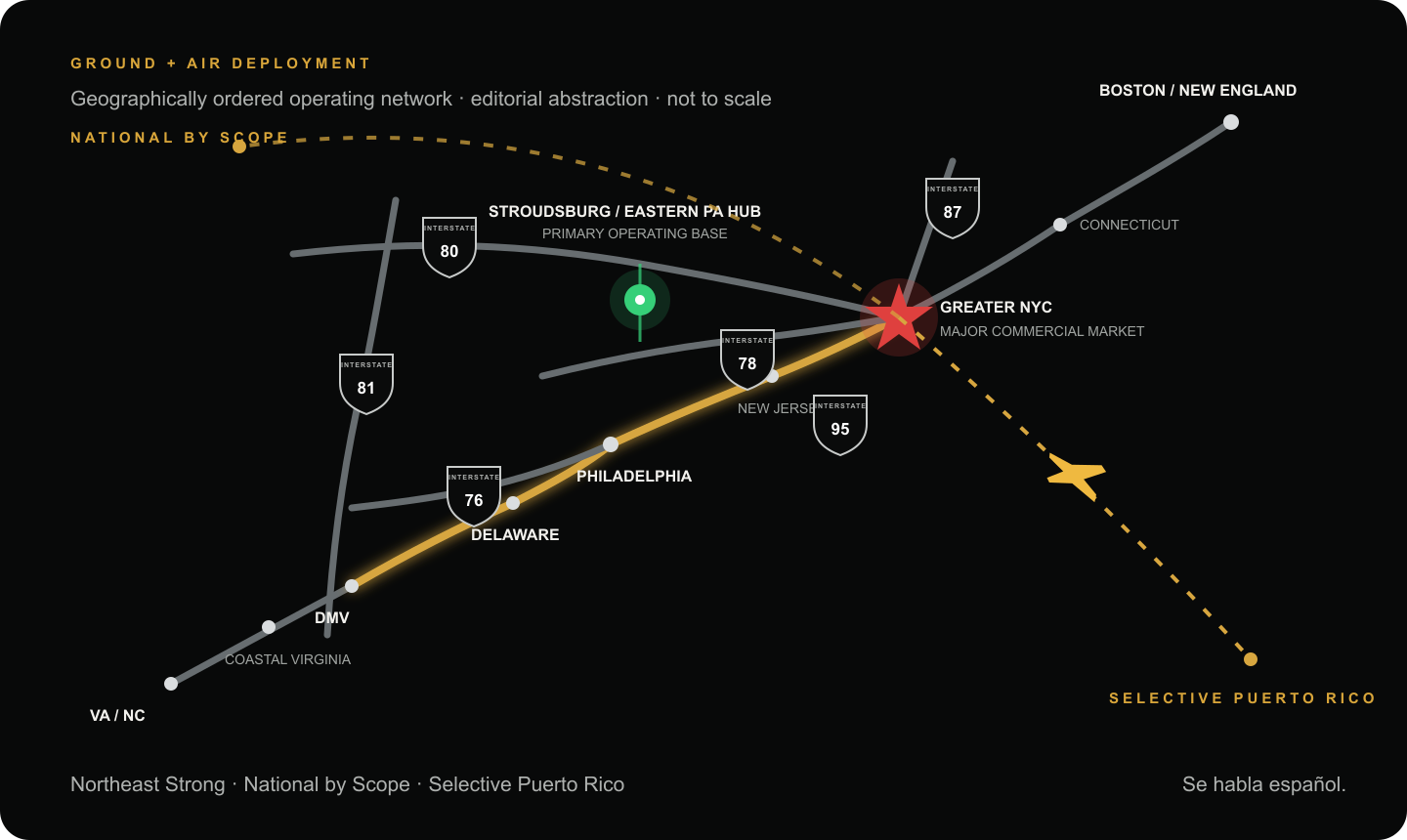 Crowd Chemistry deployment network from the DMV through Eastern Pennsylvania and Greater New York to Boston, with extended national and Puerto Rico reach